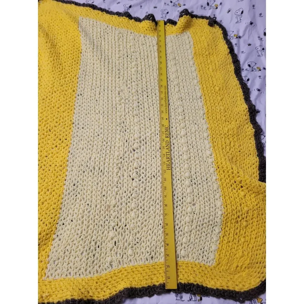 Yellow White Black Crochet Afghan Blanket Lap Baby Steelers ?